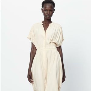 Zara Midi Wrinkle Look Rustic Dress Color-Ecru Size- Large NWT